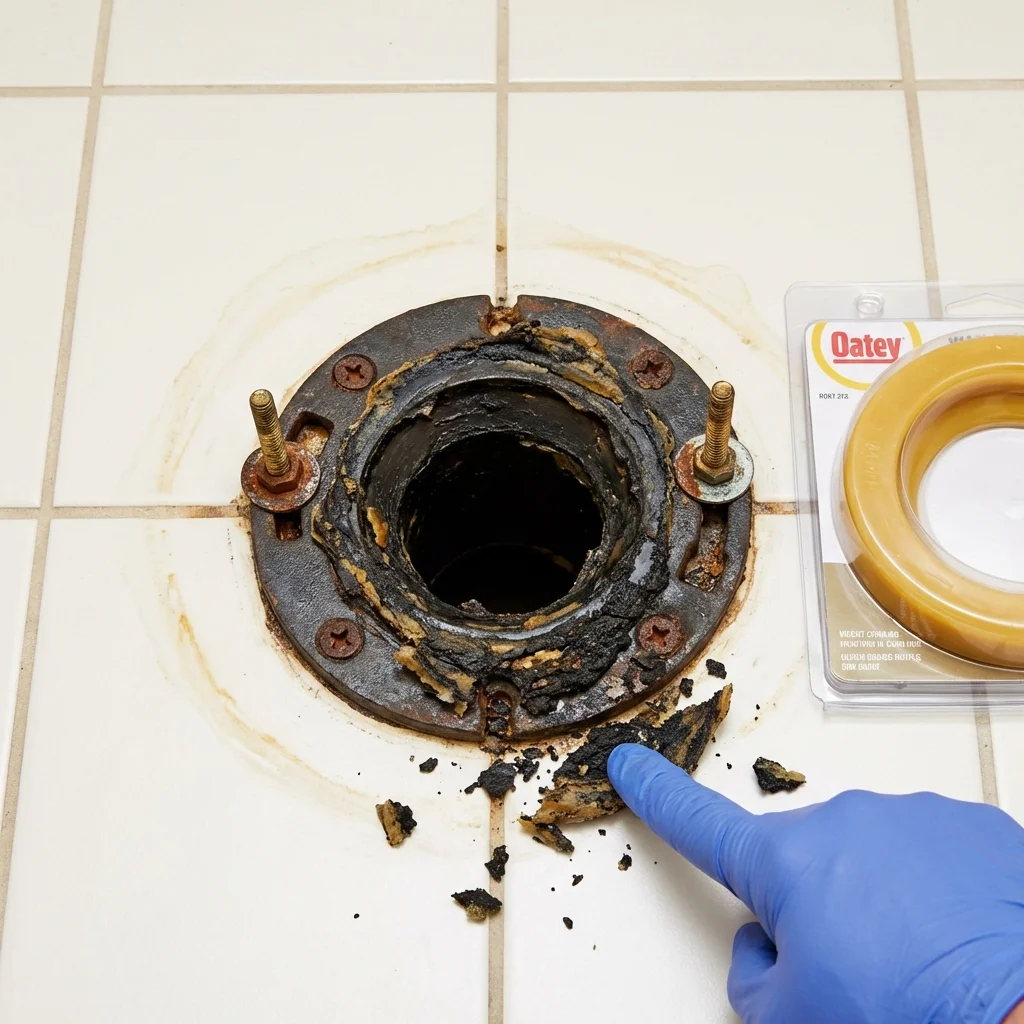 Failed wax ring showing water seepage at the base of a toilet in a Canonsburg, PA home