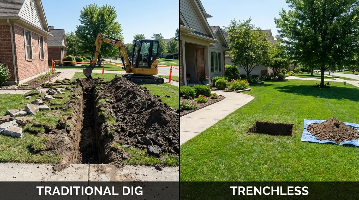 Trenchless sewer repair with minimal yard damage versus traditional excavation in Canonsburg, PA